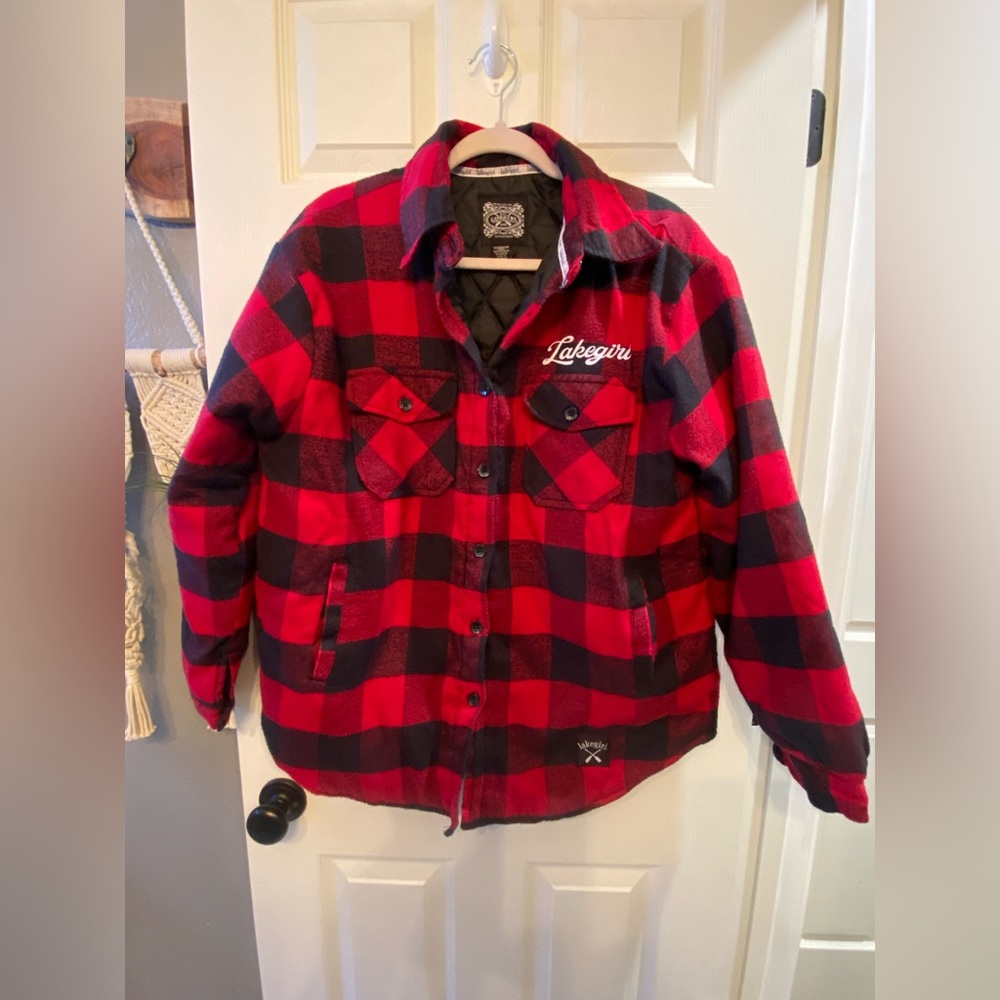 lakegirl brand, quilted lined plaid jacket